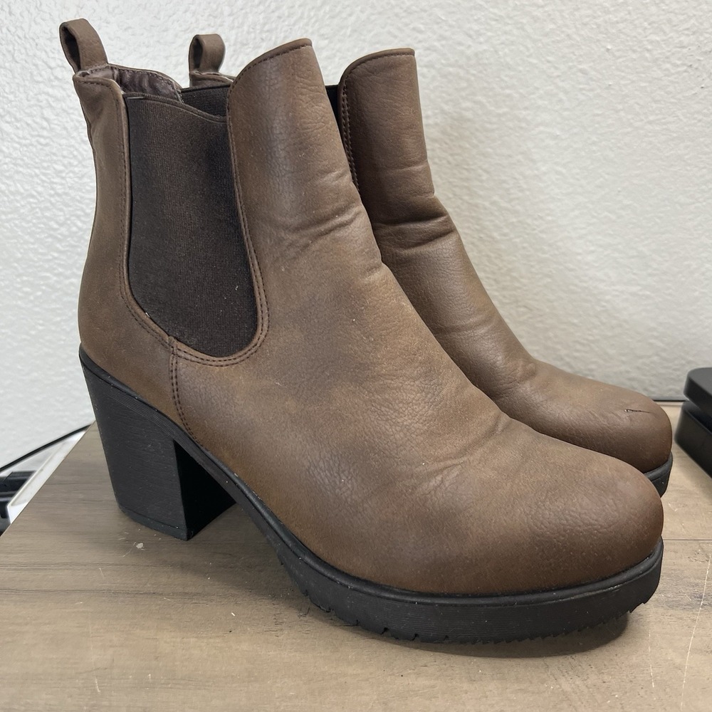 DREAM PAIRS Women's High Chunky Heel Chelsea Ankle Boots Slip On‎ Brown Size 6.5